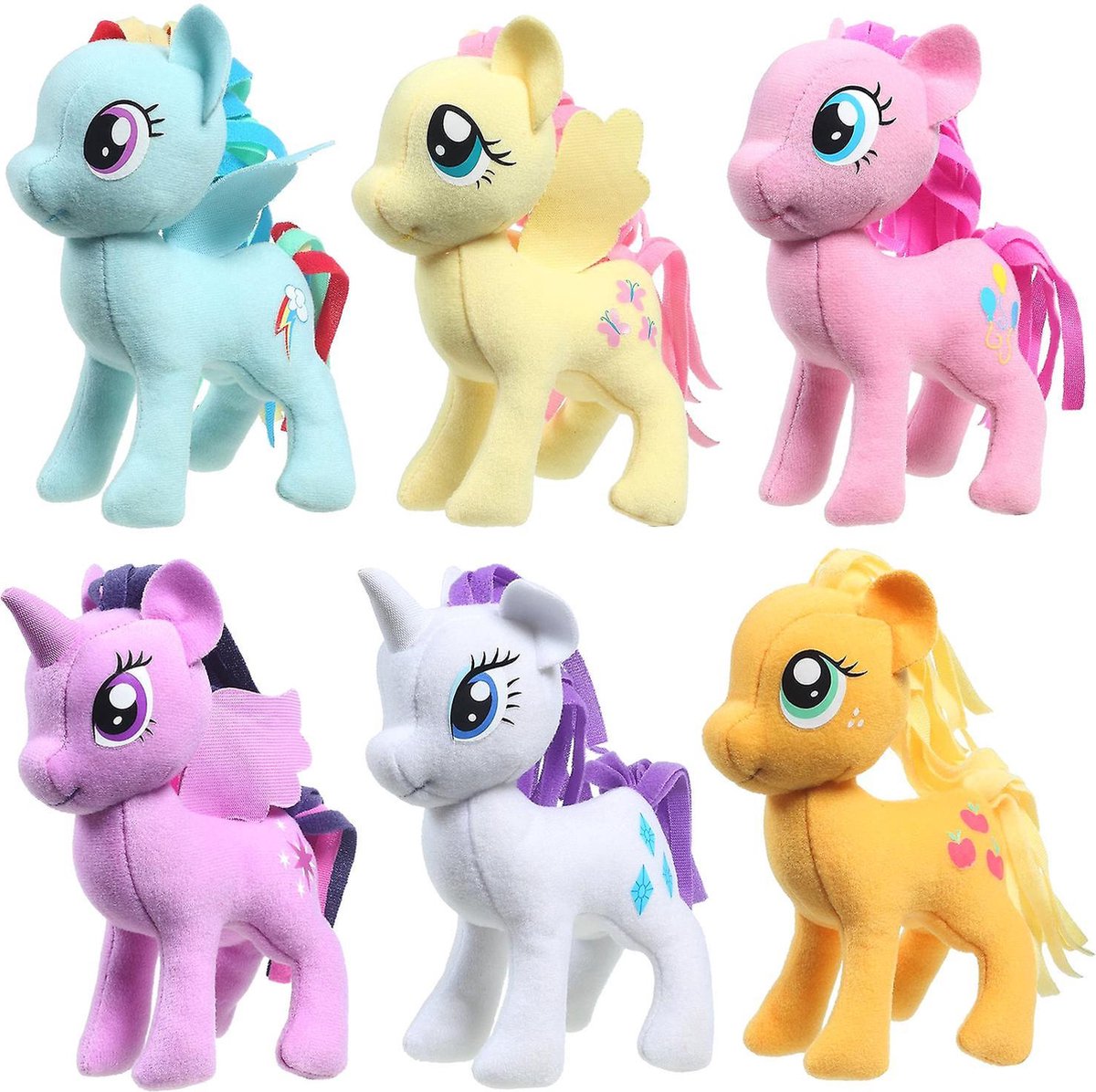 My Little Pony Pluche Knuffel Set van 6 (14 cm) | Pinkie Pie, Twilight Sparkle, Fluttershy, Applejack, Rarity, Rainbow Dash | Speelgoed knuffeldier voor kinderen jongens meisjes